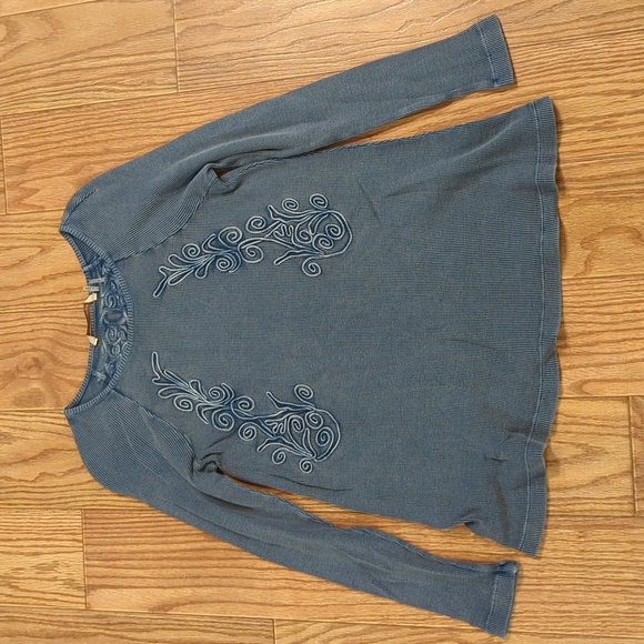 Blue thermal knit top small embroidered long sleeve oversize Soft Surroundings - Picture 1 of 3